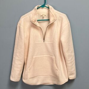 Style & Co. Cream Pullover Quarter Zip Top Petite XL Sherpa-like Texure